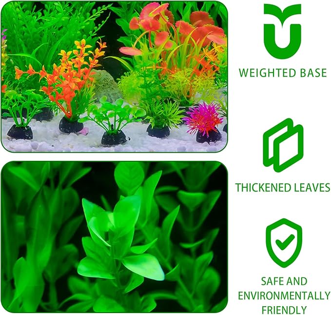 16-Piece Artificial Aquarium Plants Set – Vibrant, Realistic Fish Tank Decorations for Aquariums, Reptile Terrariums, and Aquatic Landscapes