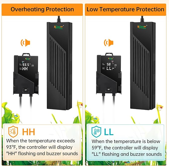 hygger Aquarium Heater with Intelligent Temperature Controller, 800W for 80-220 Gallon Submersible Fish Tank Heater with Leaving Water Automatically Stop Heating System, for Freshwater Saltwater