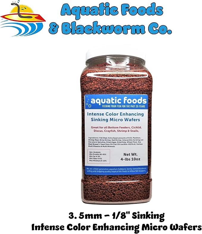 3.5mm - 1/8" Color Enhancing Sinking Micro Wafers for Bottom Fish, Shrimp, Crabs, Crayfish, All Tropical Fish…4-lb & 10oz lg Jar
