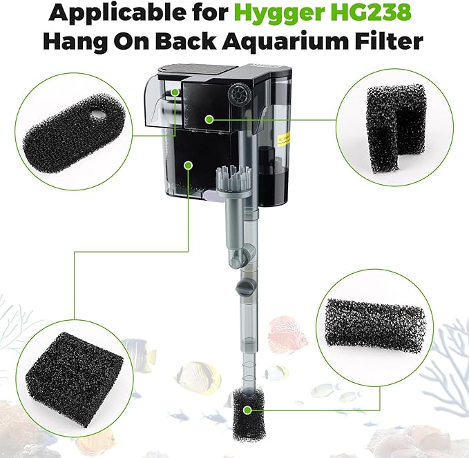 hygger Hang-On Back Aquarium Filter 5.5W Replacement Cartridges 3 Set, Activated Carbon Bio-Cotton for Small Fish Tank, Washable Reusable Filter Media for Odor Removal, Debris Filtration & Fish Safety