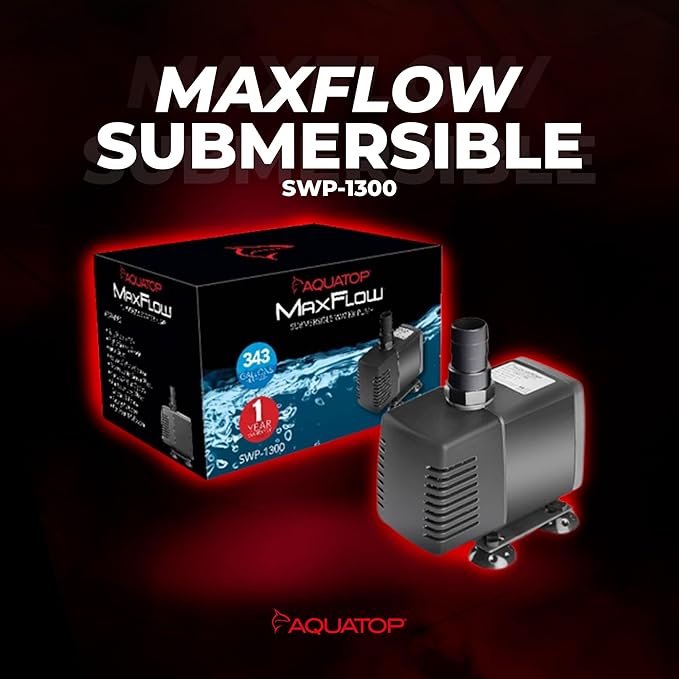 Aquatop MaxFlow Submersible Pump 343 GPH – Adjustable Flow for Aquariums, Sumps, Statuary – Efficient Water Circulation, SWP-1300 – Easy to Install