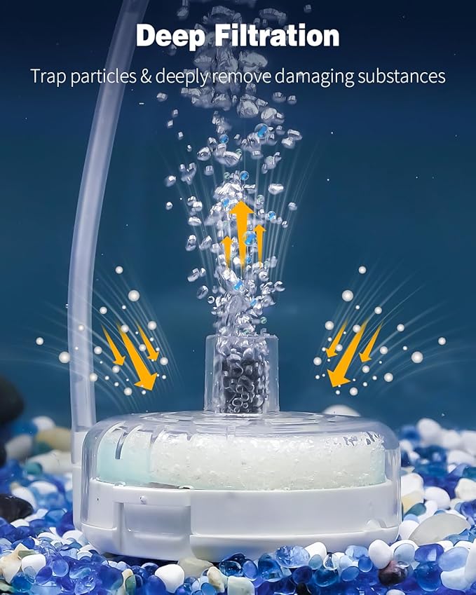 Pawfly Mini Aquarium Sponge Filter, Fish Tank Internal Filter with Foam and Air Stone Submersible Bio Sponge Filter for Fish Tanks up to 5-20 Gallon (Air Pump Not Included)