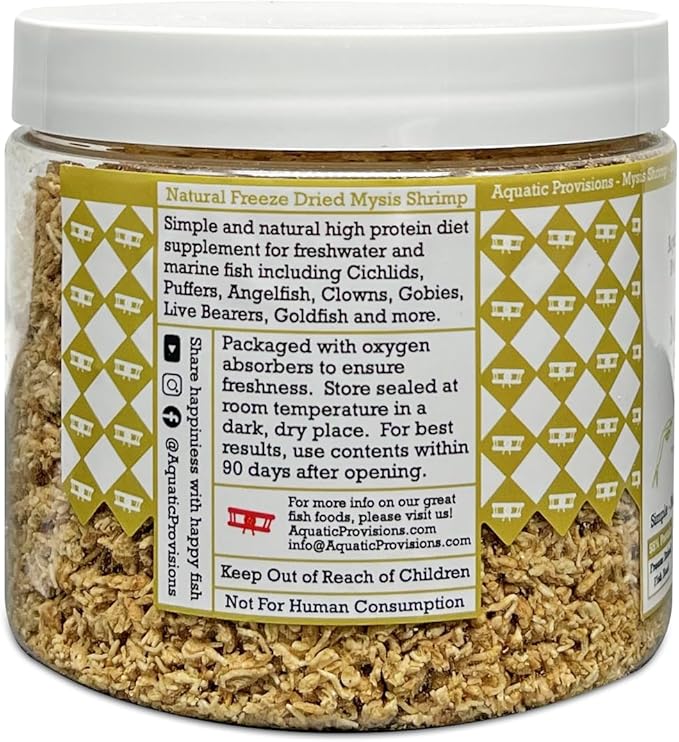 Aquatic Provisions Mysis Fish Food 2.5 oz, Freeze Dried, for Freshwater and Marine Aquarium Fish