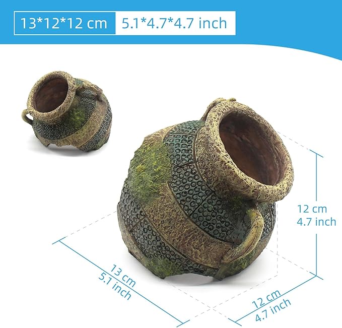 relaqcc Aquarium Decor Ruins Leaning Vase Hideaway Cave, Betta Fish Tank Accessories for Goldfish, Shrimp, Conch, Cichlid
