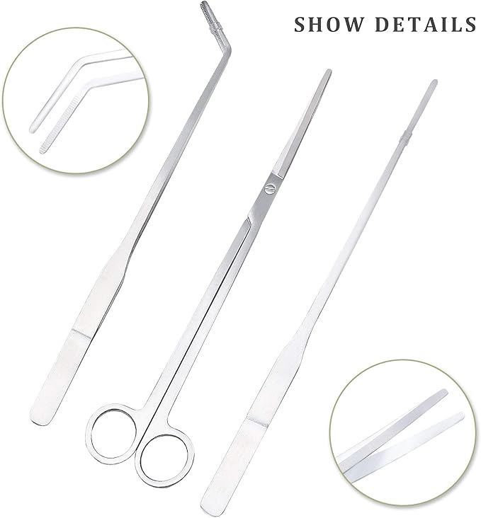 Humutan berglink 3 in 1 Stainless Steel Aquarium Tank Tweezers Scissors Spatula Tool Set for Fish Tank Aquatic Plants Triming
