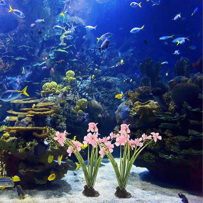 Garneck 2pcs Fake Fish Tank Decorations Aquarium Plants: Pink Artificial Plastic Aquarium Plant Ornaments for Desktop Betta Freshwater Fish Tank Accessories Decor
