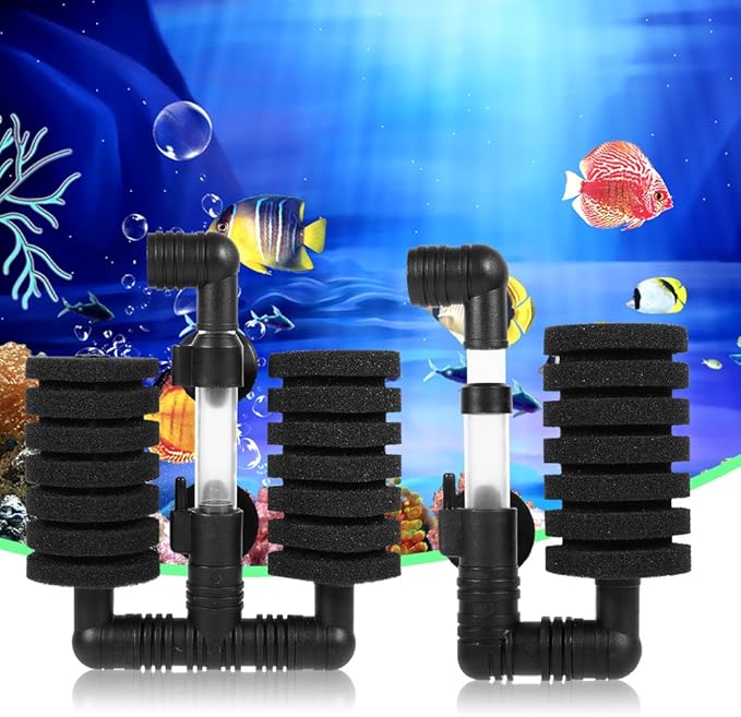 Tbest Sponge Filter,Aquarium Biochemical Sponge Filter,Aquarium Fish Biochemical Sponge Air Pump Filter Filtration with Suction Cup Single/Double Black(Single Head Filter)
