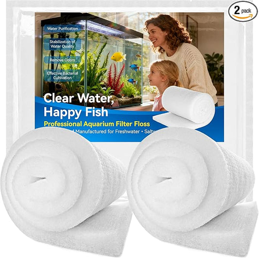 Borlech Aquarium Filter Floss Pad - Mechanical & Polishing Polyester Media for Fish Tank Filters, Ultra-Clear Water in No Time, 3/4" Thick (39.4” x 11.8”) 2 Pack