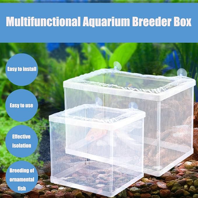 MY MIRONEY 6.3" x 5.63" x 6.22" Fish Incubator Mesh Box Aquarium Breeder Box White Nylon Mesh Juvenile Fish Separation Net Fry Hatchery with Suction Cups Pack of 2
