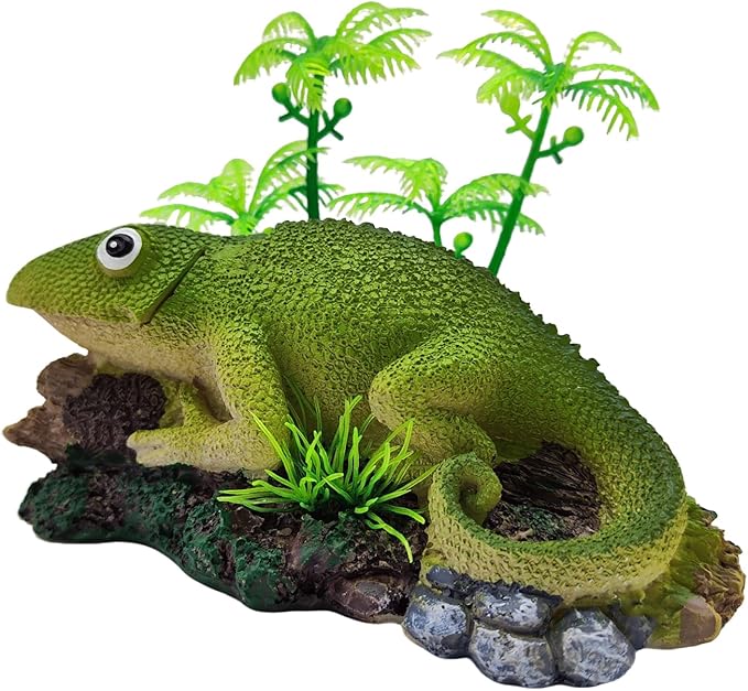 Fish Tank Bubbler Decorations Aquarium Ornament Kit with Air Stone Pump - Chameleon Resin Aquarium Decor for Fish