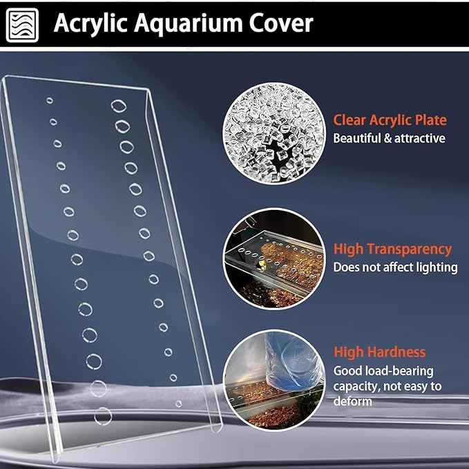 Acrylic Clear Aquarium Lid/Fish Tank Cover, Anti-Jumping Fish Tank Top Cover Ventilation Grid Panel, with Hole, for Aquarium