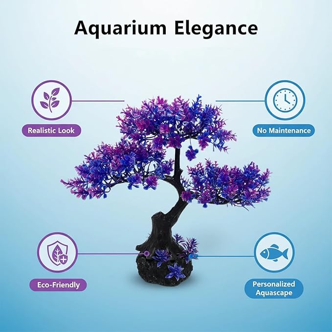 Mipukbay Aquarium Plants Tree - Purple Artificial Plastic Fish Tank Decor, Realistic Ornament Safe for Fish & Shrimp, Low-Maintenance Aquascaping Plants for Freshwater/Saltwater Tank Landscaping