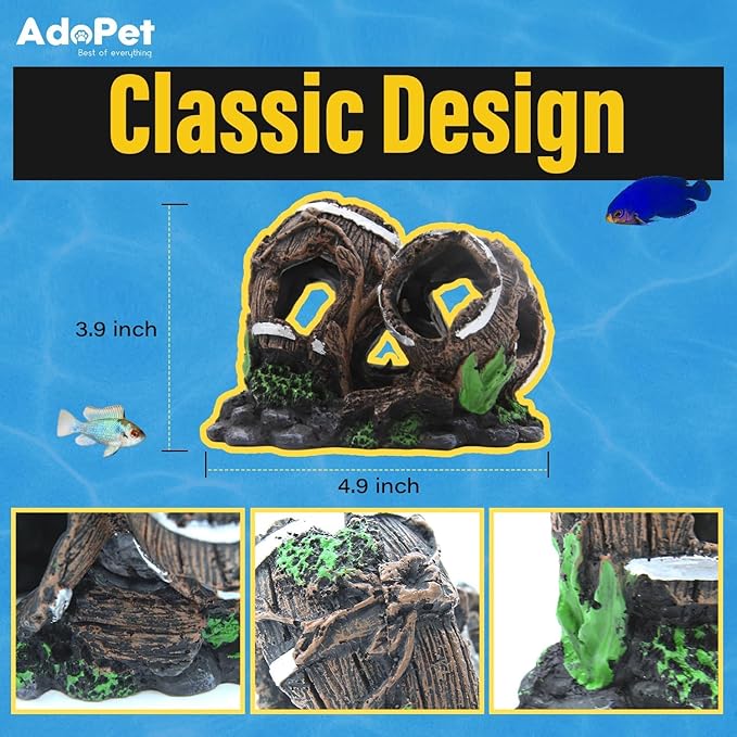 Colorful Resin Fish Tank Ornament with Multiple Hiding Spots, Safe Shelter for Small and Medium Aquariums, Stress-Relief Underwater Decor, Easy to Clean (2 Oak Barrels)
