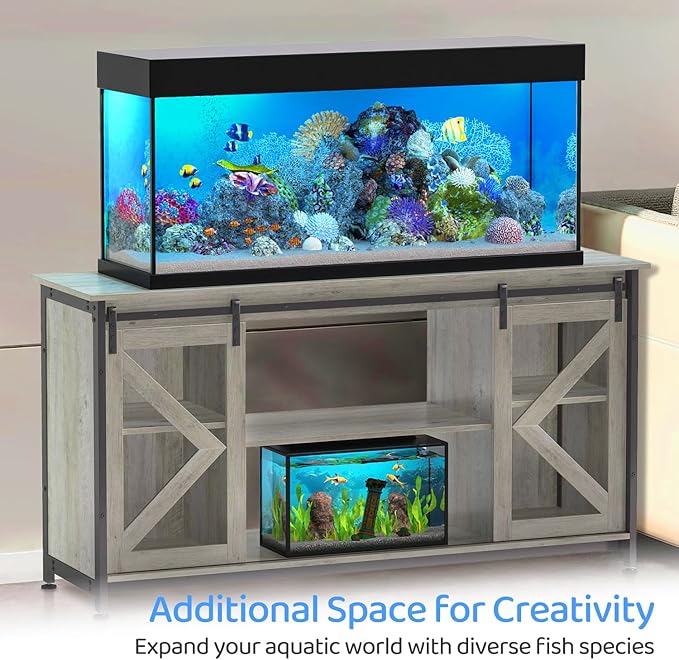 50-80 Gallon Fish Tank Stand, Heavy Duty Aquarium Stand with Cabinet for Fish Tank Accessories Storage - 1000 LBS Capacity, 58.9" L x 19.7" W x 32.6" H, Gray