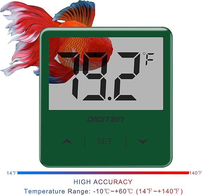 Aquarium Thermometer, Fish Tank Thermometer with Large LCD Display, Stick-on Tank Temp Sensor Ensures Accurate Reading, No Wires C/F Switch