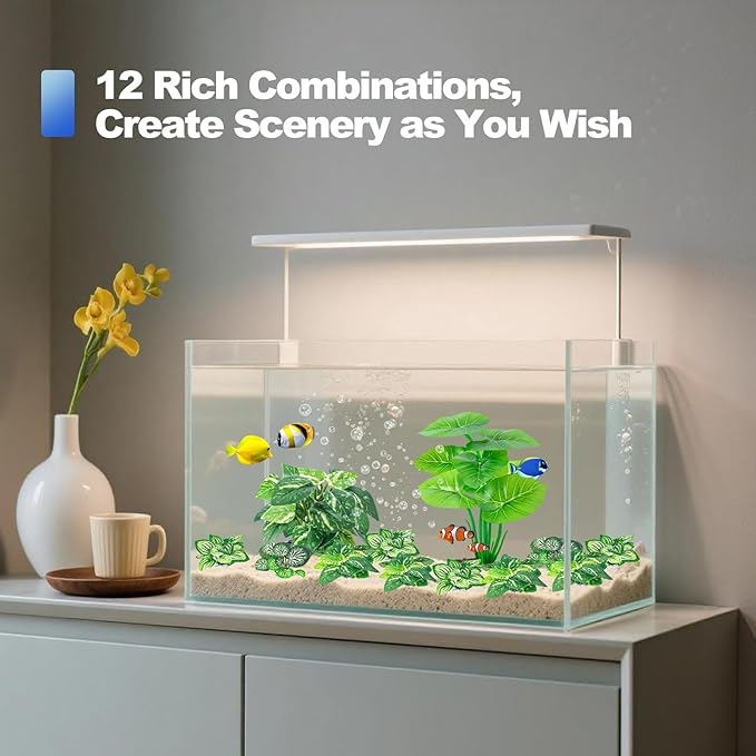 CousDUoBe 12 Pcs Betta Fish Tank Decor，Silk Aquarium Plants Green Fish Tanks Decoration Plants, Aquarium Decorations Green Plants