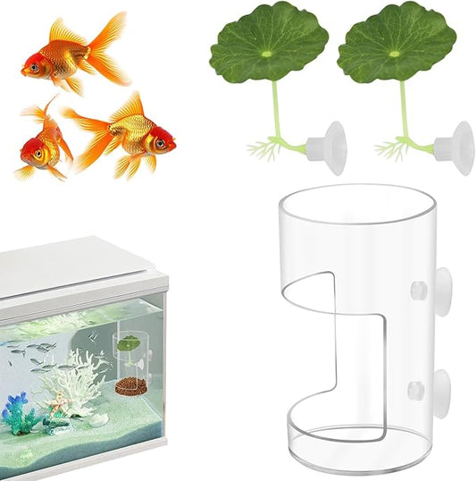 Fish Tank Food Tray with Suction Cups Comes with Two Single-Layer Small Lotus Leaves, Feeding Tube Supplies, Breeder Box for Aquarium, Round Aquariums & Fish Bowls Accessories