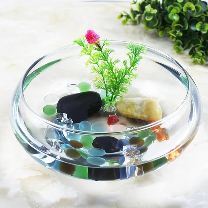 HANABASS Clear Fish Bowl Vase Wide Mouth Bubble Bowl Round Shallow Planter Terrarium Fish Tank- Aquatic Plant Pot Hydroponic Planter Table Centerpiece, 9.5X 9.5X 3.9 Inch, for Office Home