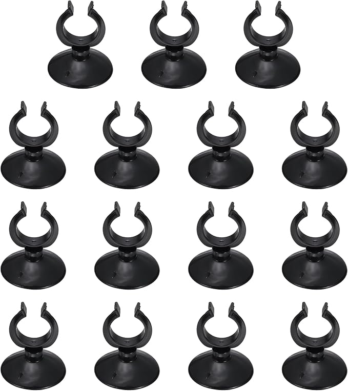 Aquarium Suction Cups, Fish Tank Suction Cups Clips Airline Tube Holders Clamps (Plastic, 15Pcs, Black) for 0.9" Fish Tank Airline Tubing Binding Moss Shrimp Nest, 23x45MM