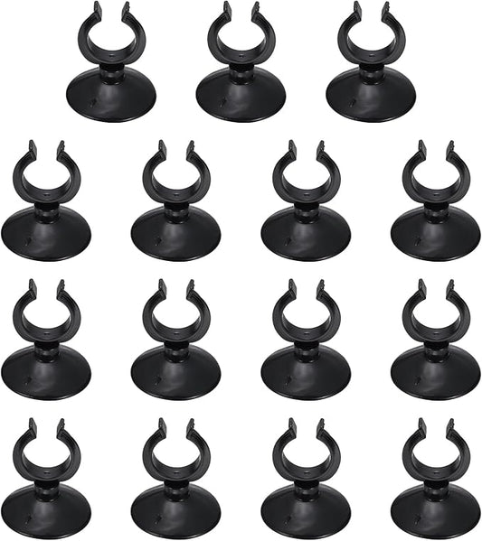 Aquarium Suction Cups, Fish Tank Suction Cups Clips Airline Tube Holders Clamps (Plastic, 15Pcs, Black) for 0.9" Fish Tank Airline Tubing Binding Moss Shrimp Nest, 23x45MM