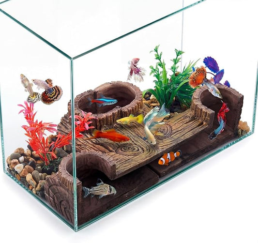 2 Pcs Aquarium Underground Tunnel Cave Wood Like, 5.1 x 2 x 2.7 Inch Fish Hideout for Aquarium, Decoration for Guppy, Corydoras Catfish, Loaches, Corydora Catfish Bettas Pleco and Shrimps