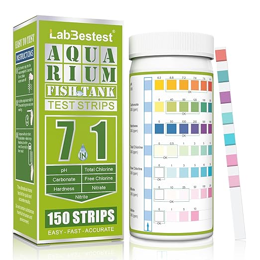 Aquarium Test Strips - Aquarium Water Test Kit - 150 Fish Tank Test Strips for Freshwater Saltwater - Pond Water Tester Kits - Rapid Accurate Easy to Test Nitrate, Nitrite and More (7-Way)