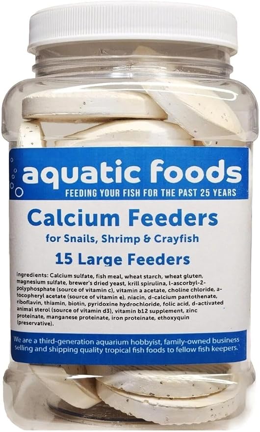 Calcium Feeder Disks for Shrimp, Snails, Crabs, Crayfish, Hermit Crabs and All Tropical Fish, 15 Count Jar of Large Feeder Disks