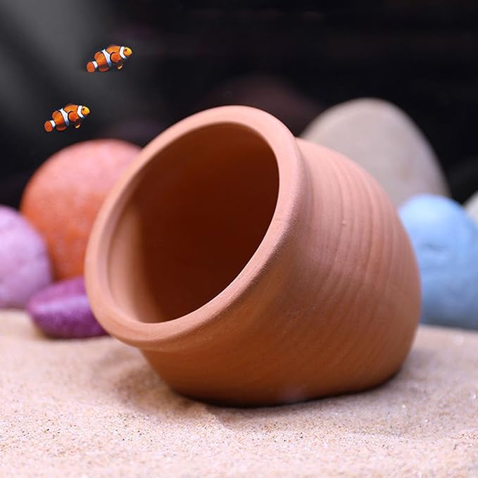 Betta Hide Ceramic Jar Ornament Aquarium Decorations Fish Tank Accessories Decor Hideaway Cave Hideout for Amano Shrimp Cichlid Bonsai to Play Spawn and Rest (Large)