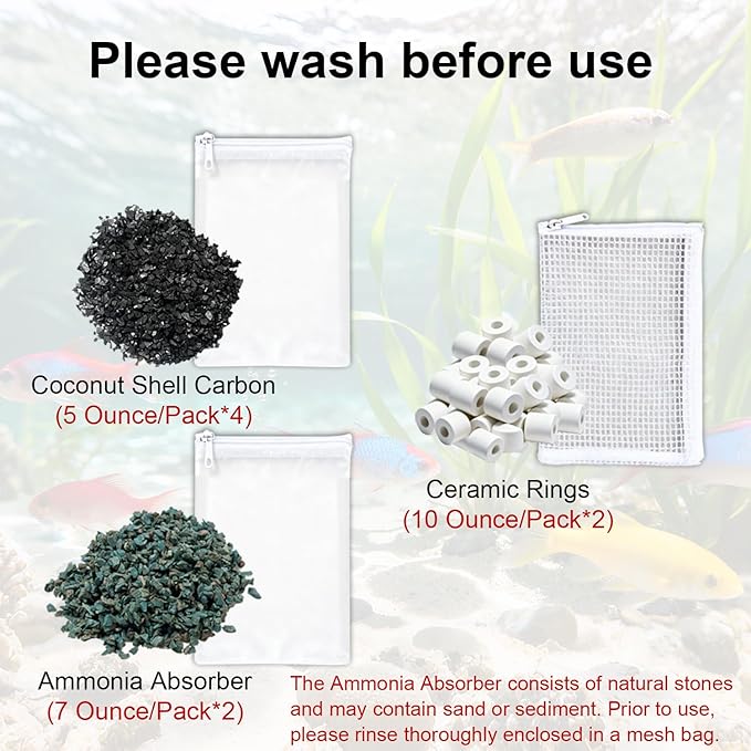 44-Piece Aquarium Maintenance Media Kits Replacement for Fluval 306/307 Performance Canister Filter - Includes Carbon, Ammonia-Absorbing Pad, Sponges（2 Sets）