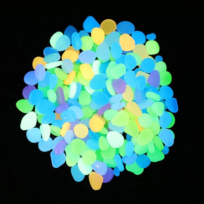 Oubest Glow in The Dark Pebbles/Glow Stones/Glowing Rocks Blue Decor for Garden/Fish Tank/Aquarium/Walkway/Driveway/Plant Pots/Bonsai (200, Multi-Colored)