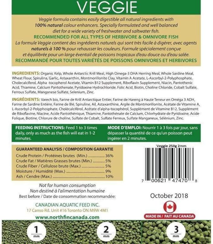 Northfin Veggie Fish Food Formula – Slow Sinking Pellets for Herbivorous Fish (2mm, 250g) | Premium Organic Kelp-Based Diet with Spirulina & Astaxanthin for Enhanced Color & Digestive Health