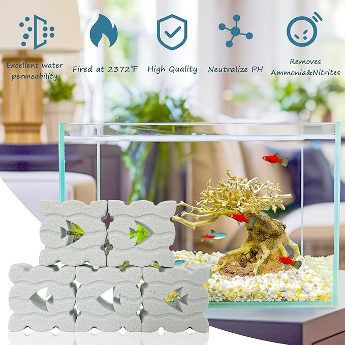 SHIGATSU 18 Pack Aquarium Bio Media Ceramic Filter Media Blocks for Marine and Freshwater Pond Fish Tank, Aquarium Filter Media