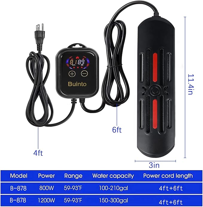 800W, 1200W Aquarium Heater, External Digital Temperature Controller, Double-Tube Heating, Fast and Energy-Saving. Suitable for Freshwater and Saltwater Aquariums. (1200W)