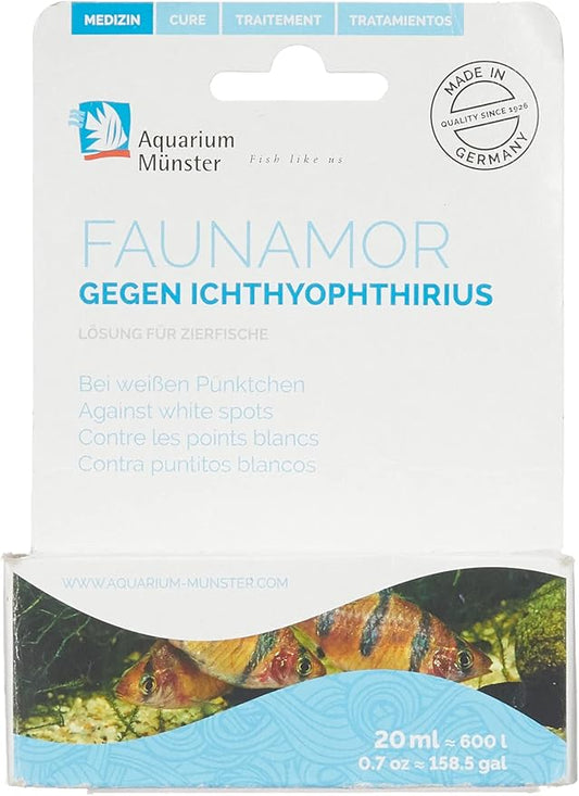 Aquarium Munster FAUNAMOR Ich Treatment – FDA-Indexed White Spot Disease Cure for Ornamental Fish, Safe & Effective Medication for Freshwater (20 ml)