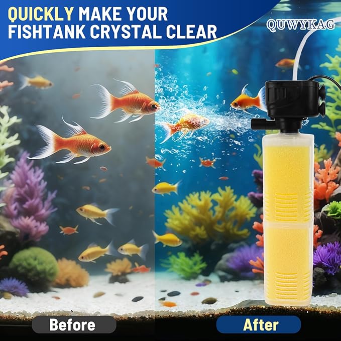Fish Tank Pump And Filtration System 40-150 Gallon water Tank Fish Tank Filter With Wave Generator Oxygenation Circulation, 320 Gph 4-In-1 Water Tank Power Filter, Multi Stage Filtration 110 V 60 Hz
