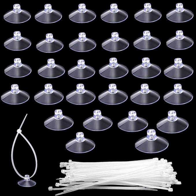 30 Pcs Suction Cups with 50 Pcs Adjustable Zip Ties 25mm & 35mm Aquarium Suction Cups Rubber Sucker Pad for Home Garden Fish Tank Tubing Binding Moss Shrimp Nest Decorations
