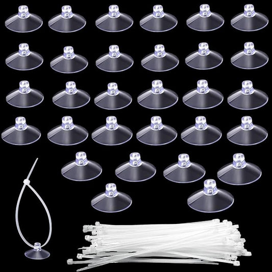 30 Pcs Suction Cups with 50 Pcs Adjustable Zip Ties 25mm & 35mm Aquarium Suction Cups Rubber Sucker Pad for Home Garden Fish Tank Tubing Binding Moss Shrimp Nest Decorations