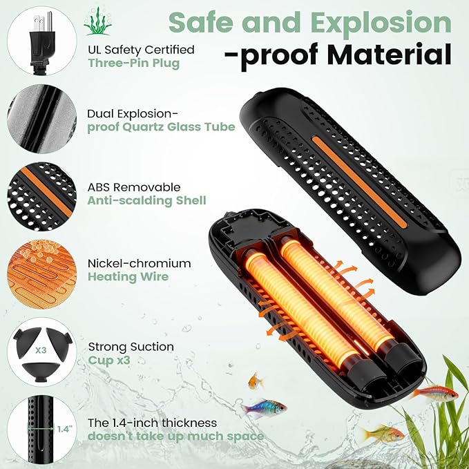 hygger 1000W Aquarium Heater with Controller, Submersible Fish Tank Heater Intelligent Leaving Water Automatica Stop Heating and Overheat Protection,105-238 Gal Turtle Heaters for Freshwater Saltwater