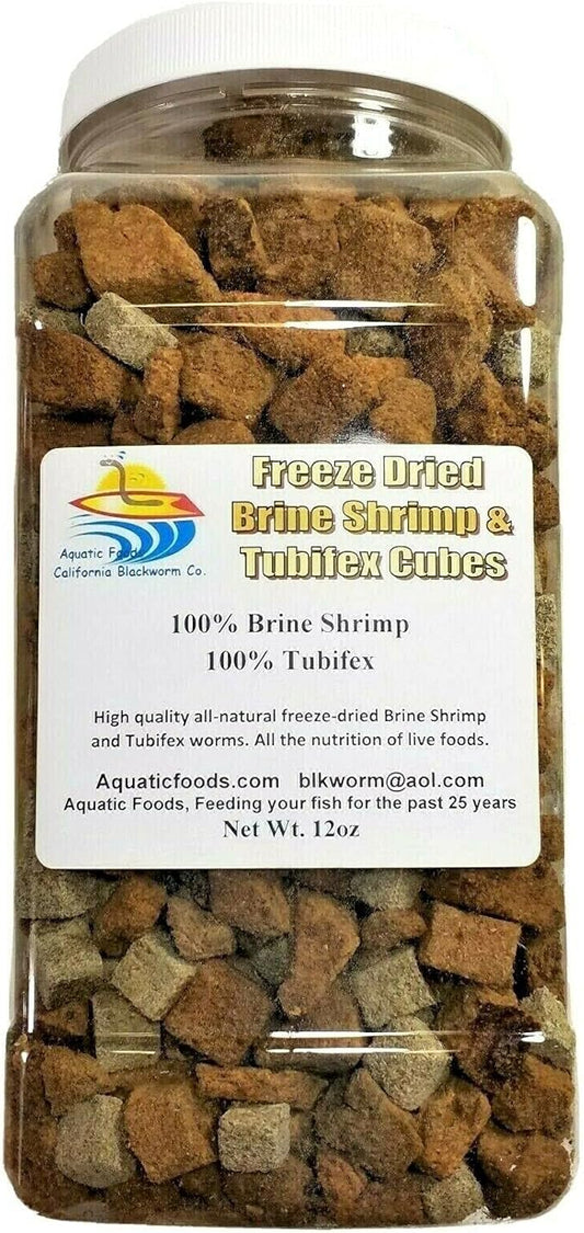 Freeze Dried Tubifex Worm & Brine Shrimp Cubes. 100% Worms & Brine Shrimp for All Tropical Fish, Marines, Land Aquatic Turtles. Foods Premium Fish Foods.12oz-Jar