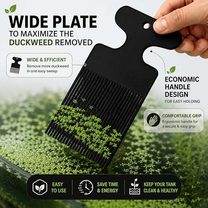 Aquarium Duckweed Removal Tool, 6.5 x 3 inch Floating Plant Comb Spatula, Aquatic Tank Cleaning Tool (Black)