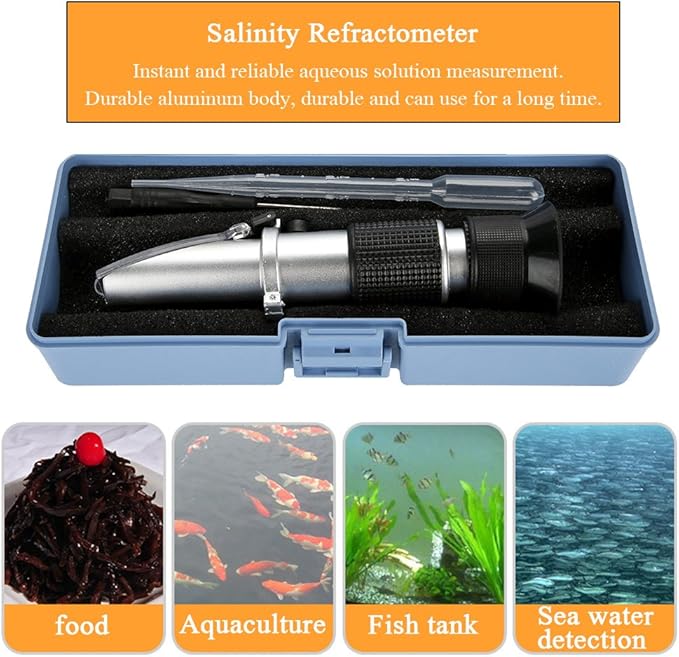 AUNMAS Refractometer Salinometer, Seawater Salinity Meter Aquarium Optics Refractometers Temperature ATC Digital 0-10% Aquarium Sea Water Pool Marine Fishkeeping Hydrometer Measurement