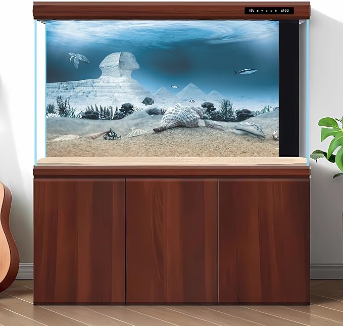 Aquarium Background Underwater Egyptian Sphinx and Pyramids Fish Tank Background Ocean Sea Bed Shells Coral Turtle Shark Tropical Marine Life Terrarium Backgrounds for Tank Decors 72x18in