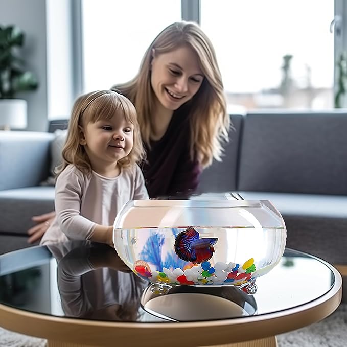 2 Gallon Glass Fish Tank,Sturdy Nicely Betta Fish Bowl,Small Aquariums for Small Ornamental Fish and Reptiles,High Transparency Glass Good View of Your pet,with Three Support Feet