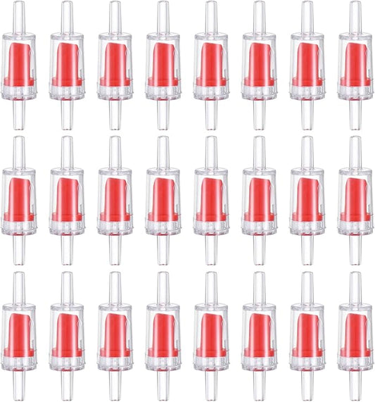 M METERXITY 24-Pack Aquarium Air Check Valve, Plastic One Way Non-Return Valves Air Valve Air Tubing Accessories Air Pump Accessories for 3/16" Airline Tubing Fish Tank [Clear Red]