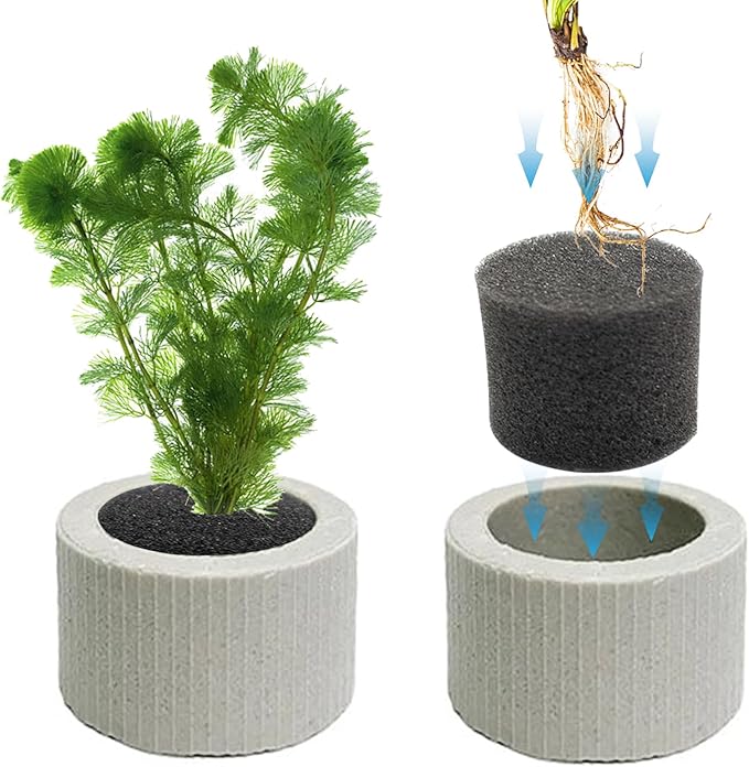 12 PCS Aquarium Plant Weight Ceramic Ring with Black Sponge, Aquarium Plant Weights Pot Anti Floating for Fish Tank Water Plant Landscape Decoration Accessories