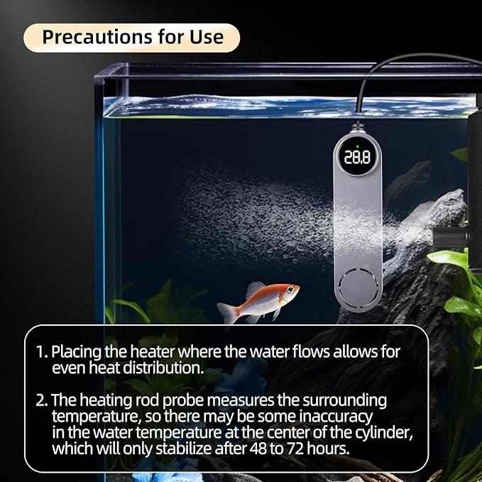 UPETTOOLS 50W Mini Aquarium Heater for 5-10 Gallon Tanks – Submersible Fish Tank Heater with Digital Display & External Temperature Controller, Adjustable 68°F-93°F, for Betta & Turtle Tanks，Shrimp