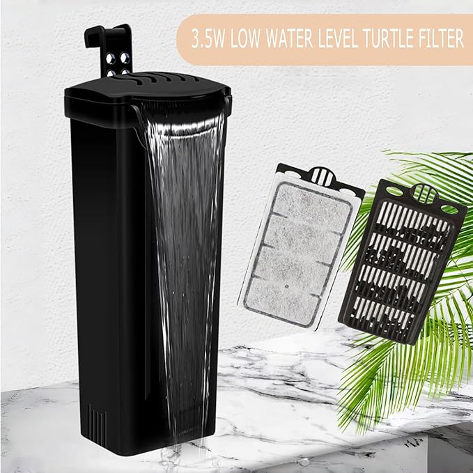 Turtle Tank Starter Kit, Upgraded Aquarium Fish Tank Kit with Filter,Fish Net, Reptile Habitat with Adjustable UV Lamp & Lid,Bask Platform for Crabs,Amphibians,Reptiles.(12"x7.7"x7.2")