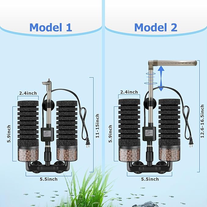 Upgrade Aquarium Electric Power Sponge Filter with Submersible Pump ，Ultra-Quiet Motor with Bio Ceramic Media Balls and 2 Spare Sponge (L for 20-55 Gal)