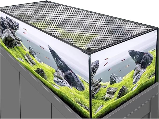 Square Fish Tank Anti-Jumping Net Cover Mesh, Magnetic Aquarium Lid, Custom DIY Aquarium Fish Screen Hood, Black Frame White Mesh, Top/Side Mount(L120xW45cm/47.2x17.7in)