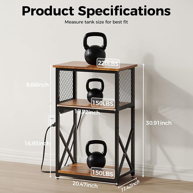 HavenlyYouth 10 Gallon Fish Tank Stand with Power Outlet, 3 Tier Aquarium Stand with Shelf, Turtle/Reptile Tank Stand for Home Office,Adjustable Boards, 20.47''L×11.42''W×30.91''H, Retro Brown